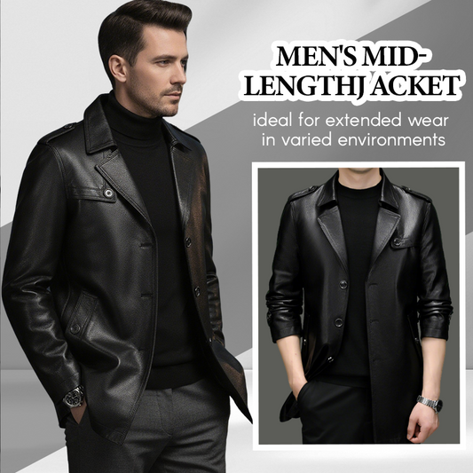 Herren mittellange Jacke aus Kunstleder