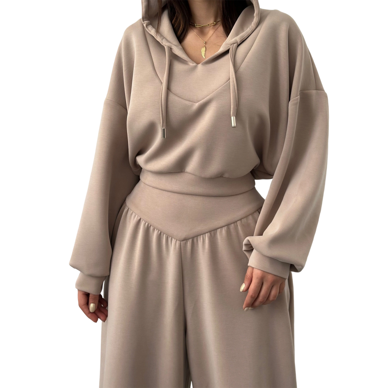 Damen-Set aus kurzem Hoodie und weit geschnittener Hose🔥versandkostenfrei