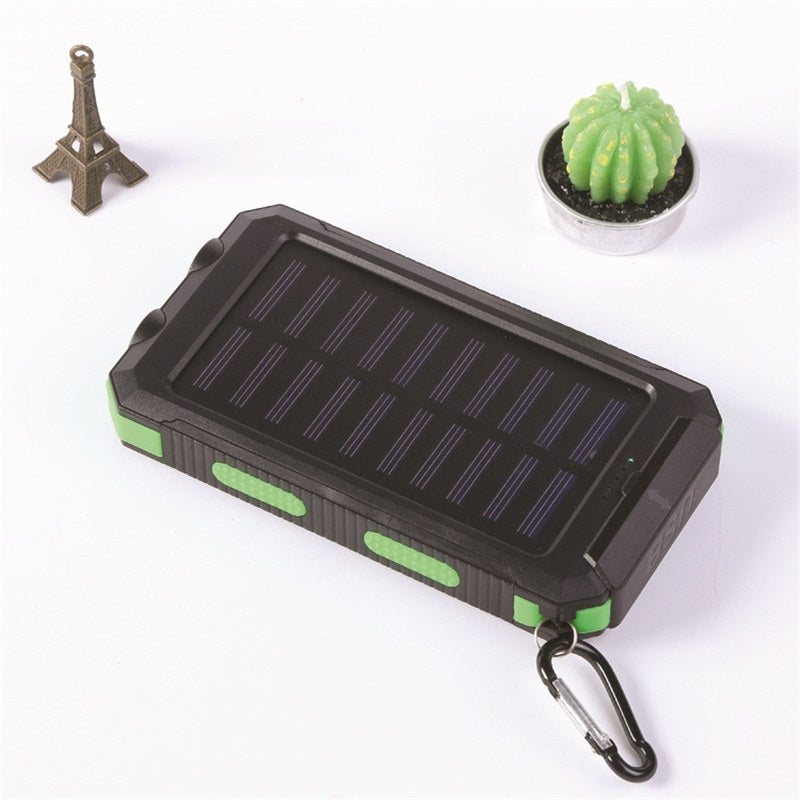 Tragbare Solar-Powerbank, Solar-Ladegerät mit zwei LED-Taschenlampen, Powerbank für Reisen und Camping