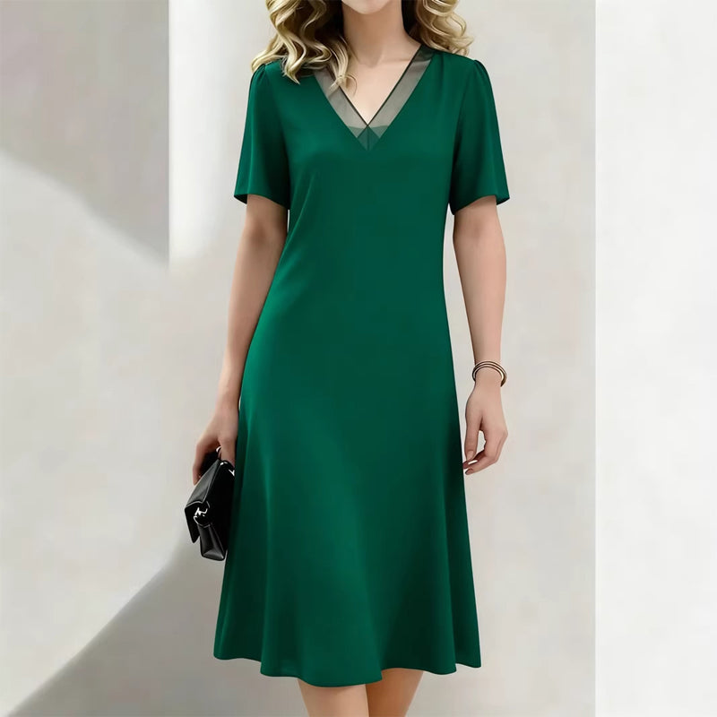 đâš 50% RABATT! Elegantes Damenkleid mit V-Ausschnitt & Mesh-Details â Anmutig, feminin & perfekt fĂŒr festliche AnlĂ€sse đ«