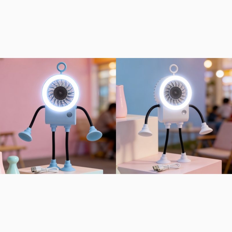 🌀 50% RABATT! 🎁 Flexibler Roboter-Tischventilator mit LED-Licht – 360° ausrichtbar & leise – Perfekt für Kinderzimmer, Schreibtisch oder Reisen – kühle Brise mit niedlichem Design 🤖