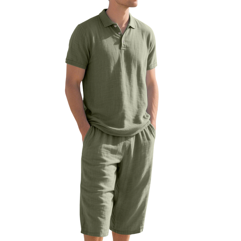 Herren-Leinenhemd-und-Freizeithose-Set