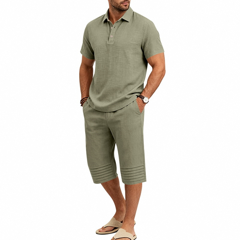 🛍️ 50 % Rabatt – 2-teiliges Freizeit-Set für Herren – Leinen-Poloshirt mit Kurzarm & 7/8-Hose, atmungsaktiv & leicht für Strand & Alltag ☀️