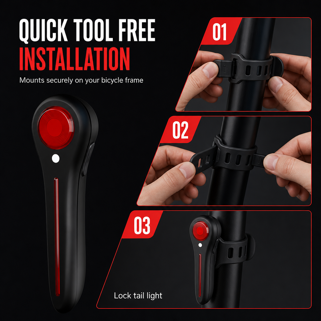 🚴Rechargeable Bicycle Brake Taillight Bike Rear☑️Safety Light for Road and Mountain Cycling