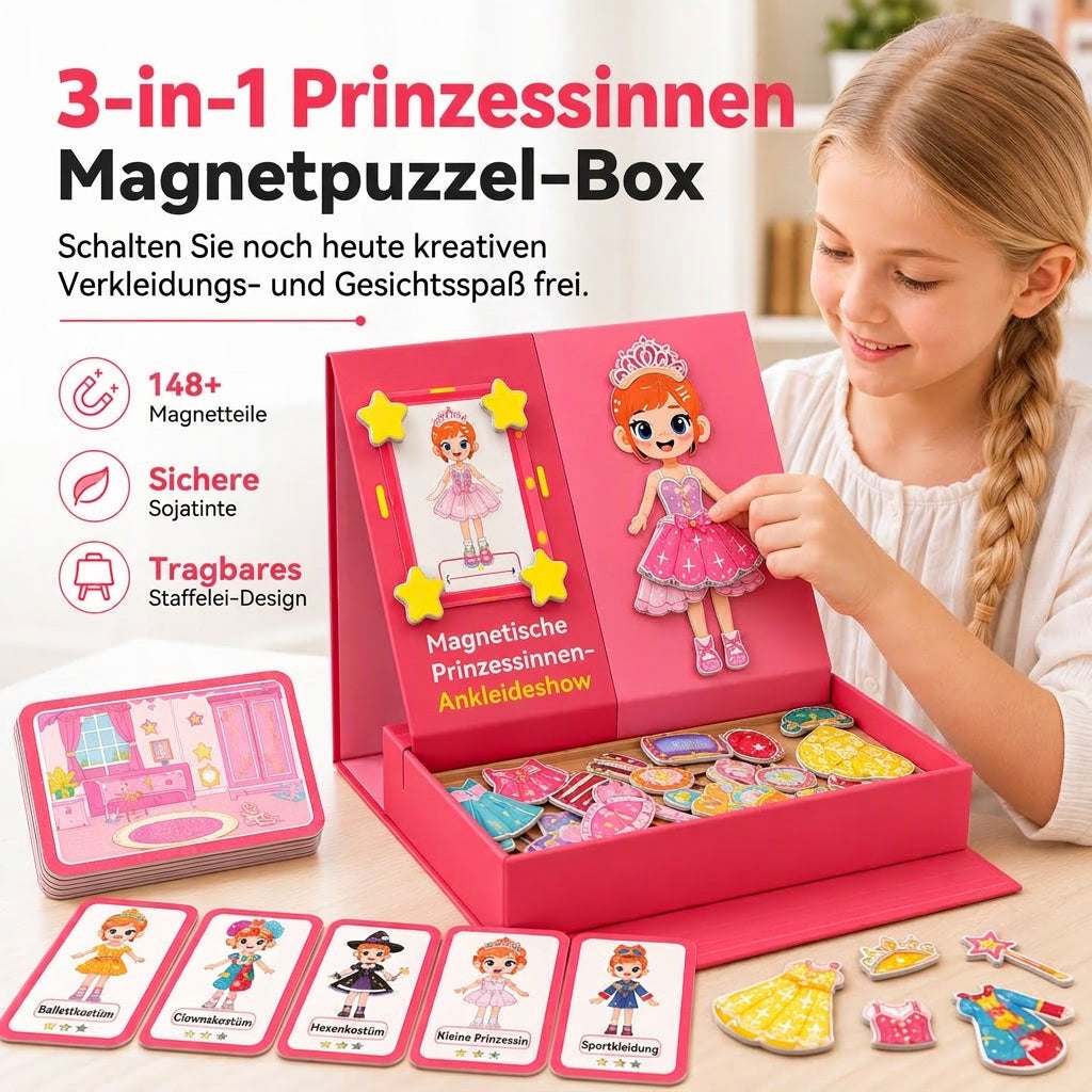 ⏳Zeitlich begrenztes Angebot⏳ 🧲 Magnetisches Prinzessinnen-Anzieh-Spiel: Sauberes, tragbares Gehäuse, geeignet für Alter 3-6, kreatives Spiel