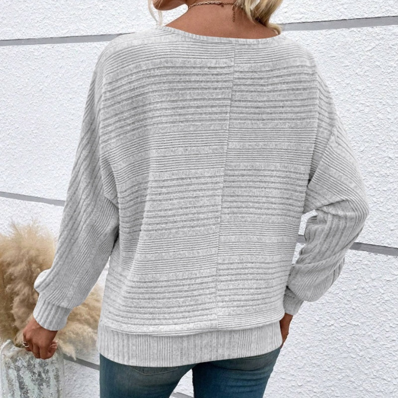 ⏰Weiches, einfarbiges Pullover-Langarmoberteil mit Fledermausärmeln für Damen