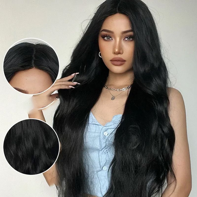 💇‍♀️28 Zoll lange, gewellte Perücken für Damen, wunderschöne, voluminöse Perücken ohne Pony, synthetische Lace-Front-Perücken für Partys und den Alltag, Perücken, die wie echtes Haar aussehen.