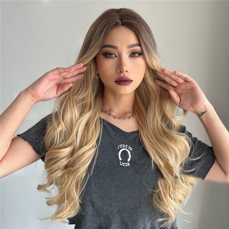 💇‍♀️28 Zoll lange, gewellte Perücken für Damen, wunderschöne, voluminöse Perücken ohne Pony, synthetische Lace-Front-Perücken für Partys und den Alltag, Perücken, die wie echtes Haar aussehen.