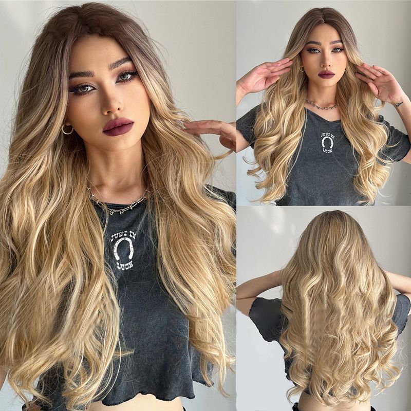 💇‍♀️28 Zoll lange, gewellte Perücken für Damen, wunderschöne, voluminöse Perücken ohne Pony, synthetische Lace-Front-Perücken für Partys und den Alltag, Perücken, die wie echtes Haar aussehen.