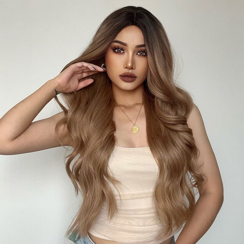 💇‍♀️28 Zoll lange, gewellte Perücken für Damen, wunderschöne, voluminöse Perücken ohne Pony, synthetische Lace-Front-Perücken für Partys und den Alltag, Perücken, die wie echtes Haar aussehen.