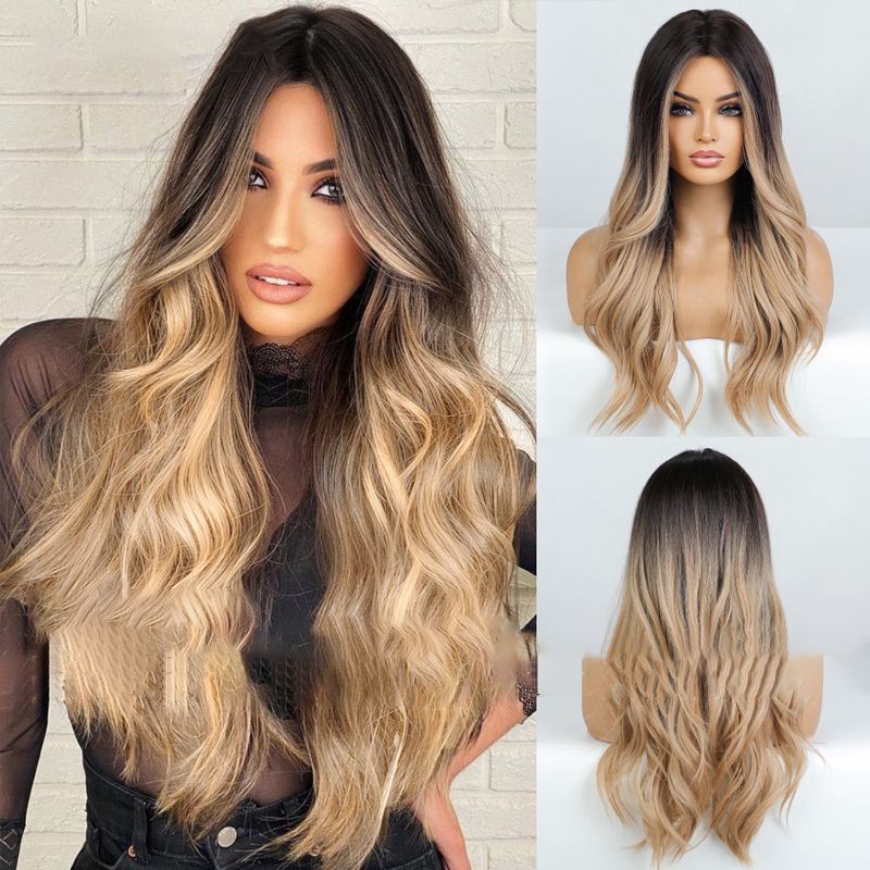💇‍♀️28 Zoll lange, gewellte Perücken für Damen, wunderschöne, voluminöse Perücken ohne Pony, synthetische Lace-Front-Perücken für Partys und den Alltag, Perücken, die wie echtes Haar aussehen.