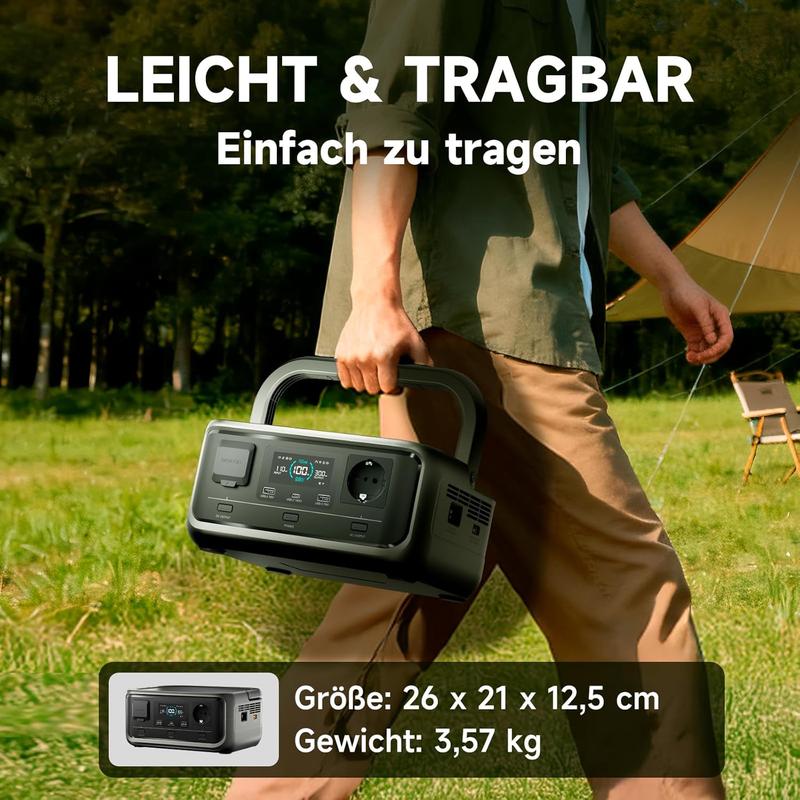 Tragbare Powerstation, 256Wh LiFePO4 Akku, 300W (Max 600W) Solargenerator, <20 ms USV, 100W USB C Ausgang, 3000 Ladezyklen Für Camping Draußen Reisen Notfälle Spieler Festival