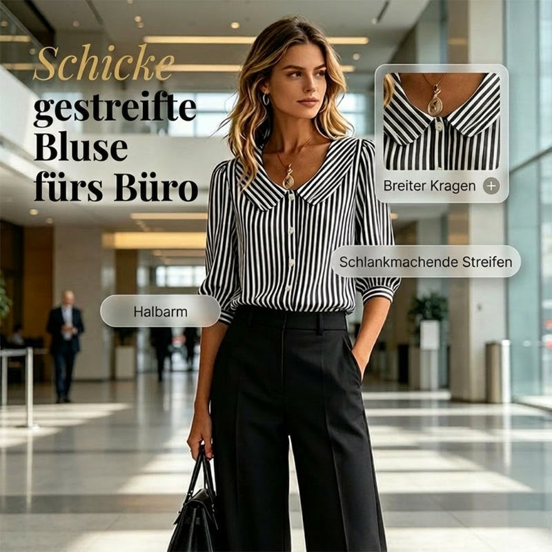 Sommerbluse für Pendler mit Streifen und Knopfleiste
