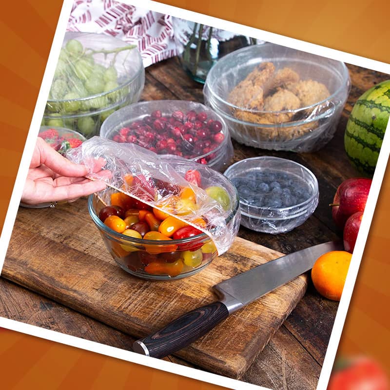 📢📢【 Limitiertes Angebot – 50% Rabatt 】🔥100 Pcs Einweg-Dehnfolien für Schalen und Teller, elastische Behälterdeckel, Alternative zu Frischhaltefolie für Reste, Obst, Gemüse und zur Lebensmittelaufbewahrung in der Küche