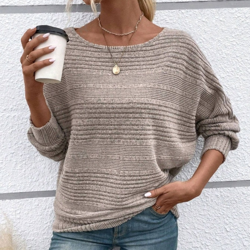 ⏰Weiches, einfarbiges Pullover-Langarmoberteil mit Fledermausärmeln für Damen