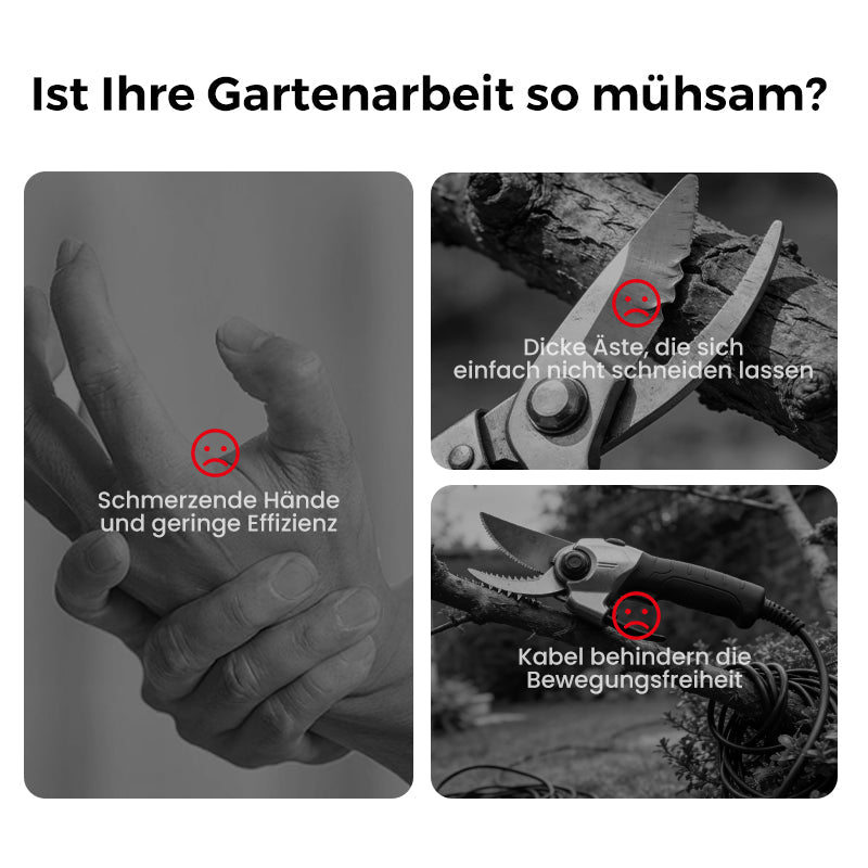 🔥 50% RABATT! ✨ ELEKTRISCHE GARTENSCHEERE - Akku & 10mm Schnittkapazität, 2h Schnellladung, Ergonomisch für Garten und Obstgarten 🌿🔋