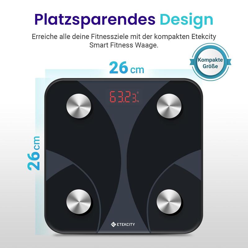 Personenwaage Körperfettwaage 180kg/0,05kg, Waage Personen mit APP, Bluetooth Körperwaage für13 Körperwerte, Personenwaage digital, Waage mit Körperfett und Muskelmasse, BMI, Protein