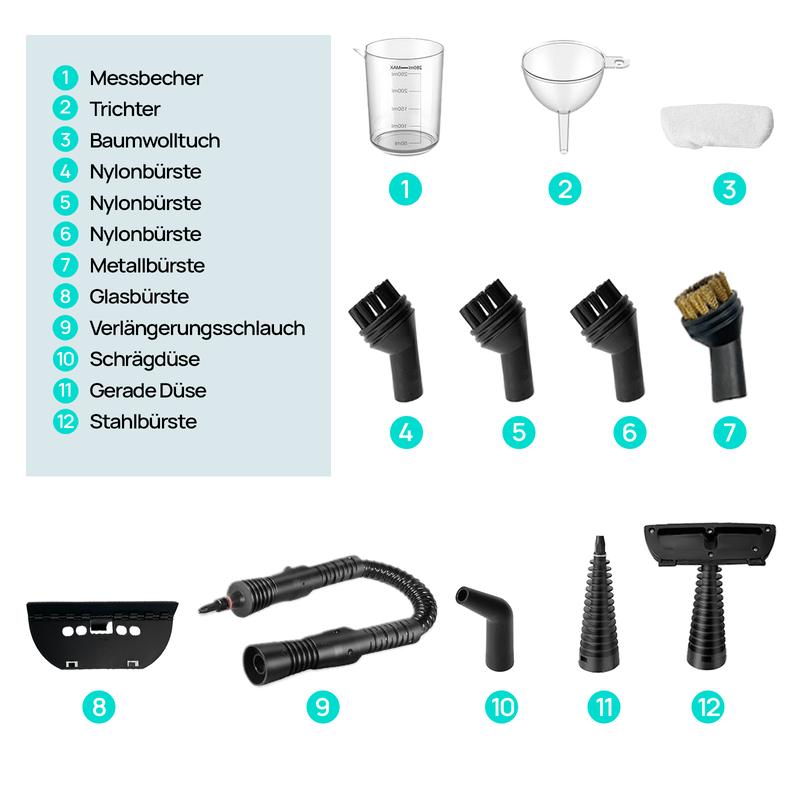 🔥Druckbeaufschlagter Hand-Multiflächen-Naturdampfreiniger mit 12-teiligem Zubehörset