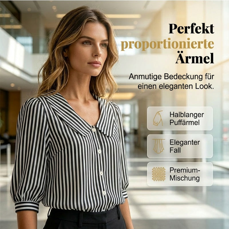 Sommerbluse für Pendler mit Streifen und Knopfleiste