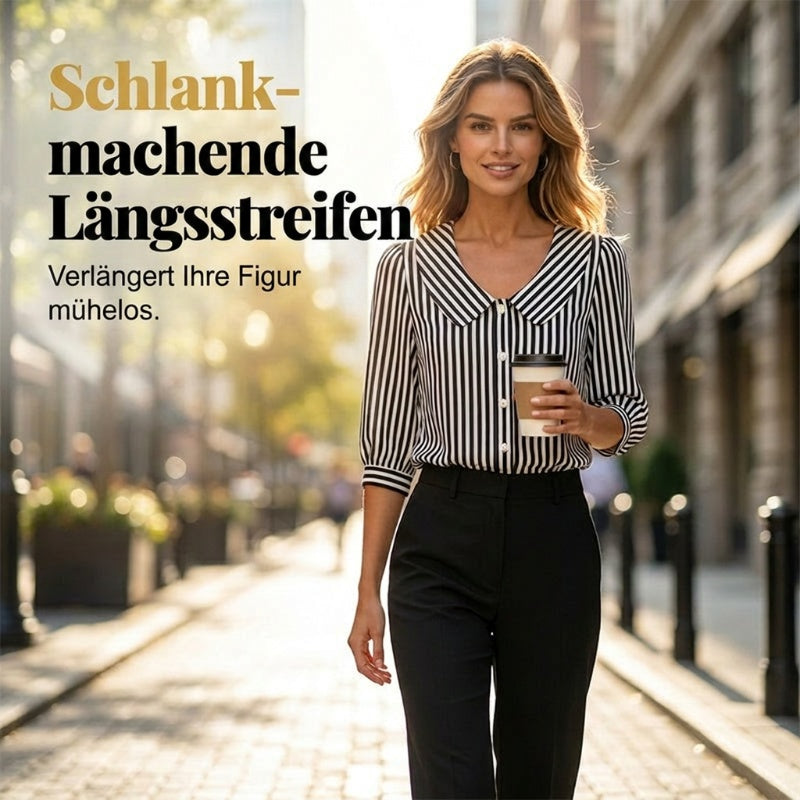 Sommerbluse für Pendler mit Streifen und Knopfleiste
