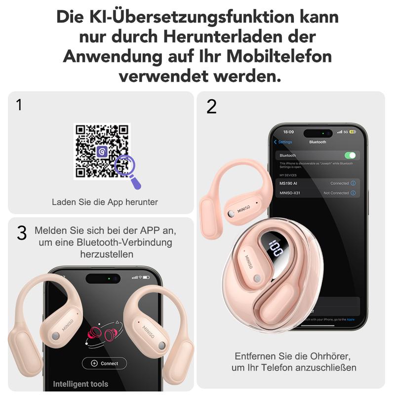Ki Übersetzungs-Kopfhörer – Echtzeit-Übersetzung in 134 Sprachen mit App, Bluetooth 6.0, Kabellose Earbuds für Musik & Anrufe, IPX5 Wasserdicht, Lange Akkulaufzeit