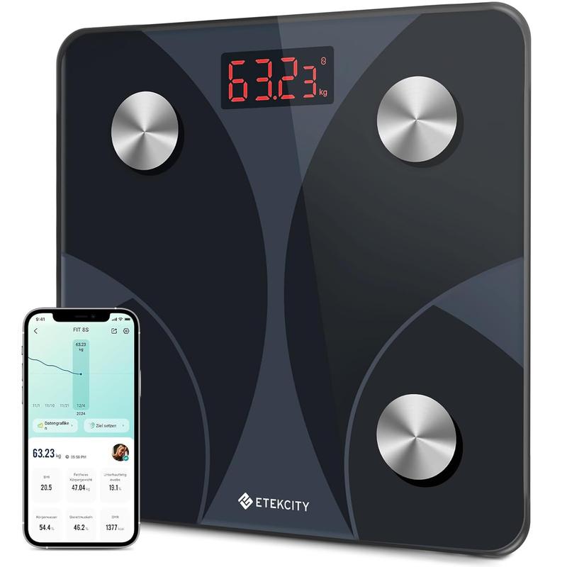Personenwaage Körperfettwaage 180kg/0,05kg, Waage Personen mit APP, Bluetooth Körperwaage für13 Körperwerte, Personenwaage digital, Waage mit Körperfett und Muskelmasse, BMI, Protein