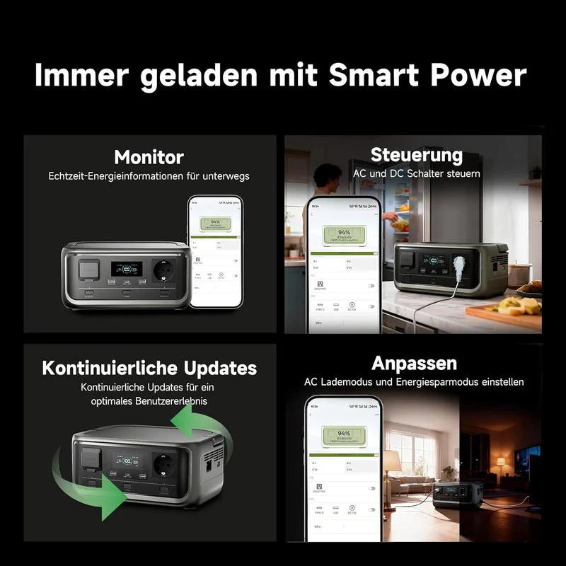 Tragbare Powerstation, 256Wh LiFePO4 Akku, 300W (Max 600W) Solargenerator, <20 ms USV, 100W USB C Ausgang, 3000 Ladezyklen Für Camping Draußen Reisen Notfälle Spieler Festival