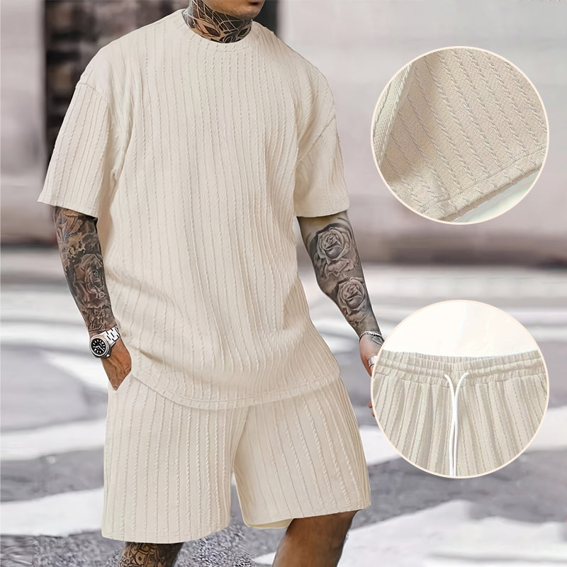 2-teiliges Sommer-Set für Herren – T-Shirt mit überschnittenen Schultern und Shorts mit Kordelzug