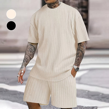 2-teiliges Sommer-Set für Herren – T-Shirt mit überschnittenen Schultern und Shorts mit Kordelzug