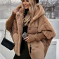 Damen Oversized Pufferjacke mit Kapuze im Patchwork-Design