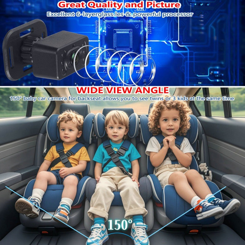 【Baby-Autospiegel】👶 Rücksitz-Babyfon mit kristallklarer 1080P-Auflösung und 360°-Drehbarkeit 🔄 | Einfache Plug-and-Play-Installation, Weitwinkel-Sicherheitsspiegel für Eltern