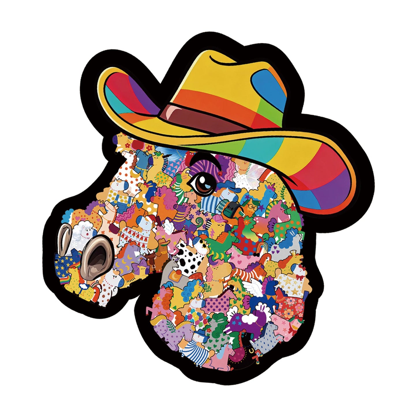 🦄🌈2026 Niedliches Puzzle-Set: Cowboyhut, Pony, Gerahmtes Stapelpuzzle, Unregelmäßig geformtes Holzpuzzle