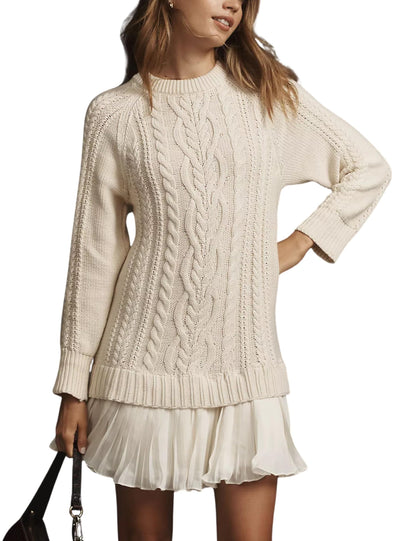 🔥 2025 Heißer Verkauf 🔥🎁🧥Damen Rundhals-Kabelstrick-Pullover-Minirock