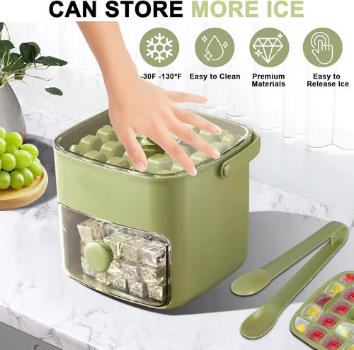 🔥Sommer-Sonderangebot 50 % Rabatt🧊Tragbarer Eisbereiter mit Deckel und Aufbewahrungsbox (48 Eiswürfel).