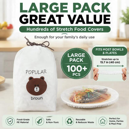 📢📢【 Limitiertes Angebot – 50% Rabatt 】🔥100 Pcs Einweg-Dehnfolien für Schalen und Teller, elastische Behälterdeckel, Alternative zu Frischhaltefolie für Reste, Obst, Gemüse und zur Lebensmittelaufbewahrung in der Küche