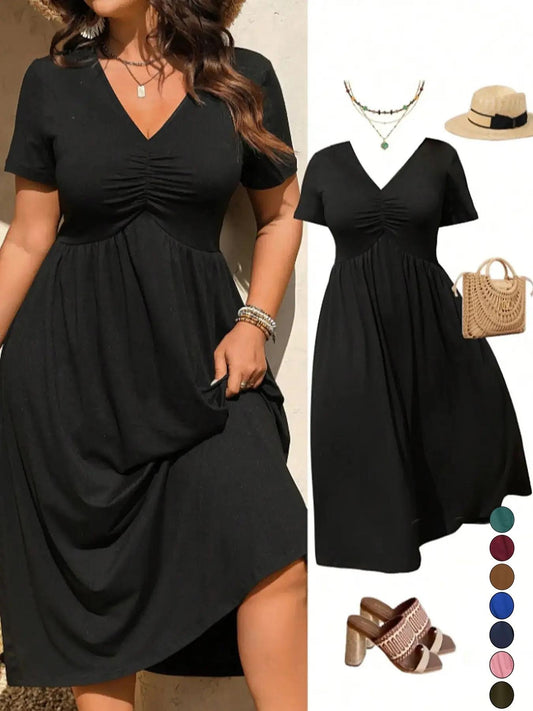 👗 50 % RABATT AKTUELL GÜLTIG! ✨ Figurfreundliches Damen Großgrößen-Kleid – Empire-Schnitt, atmungsaktives Material und vielseitig kombinierbar für warme Tage 🌸