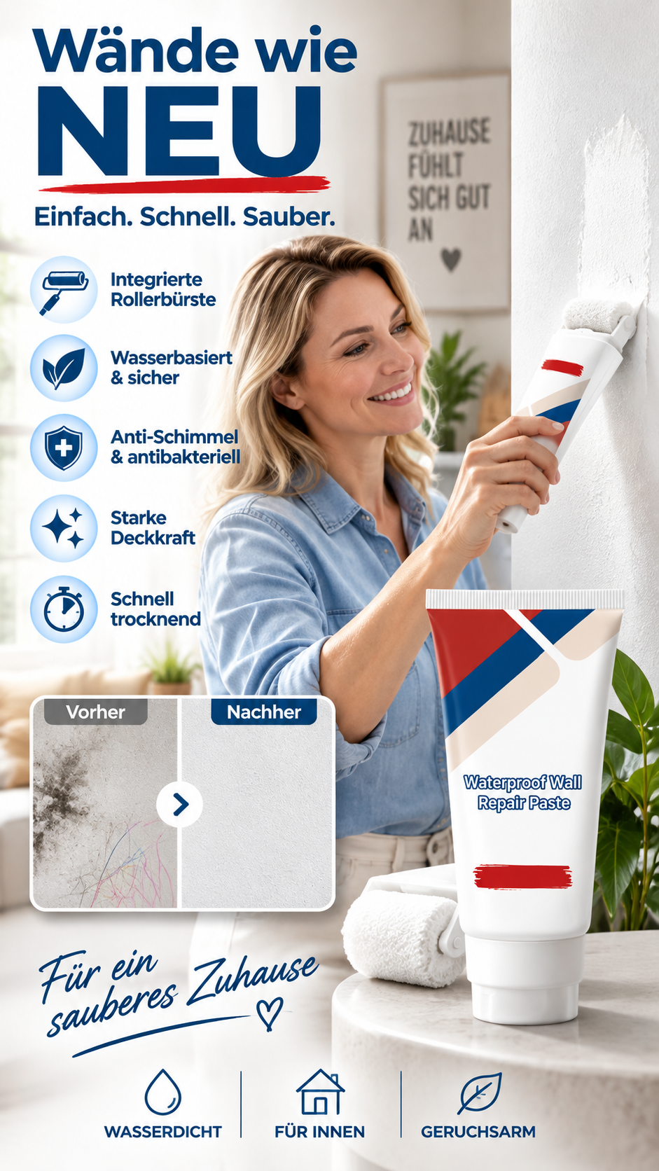 🧱🖌️✨ JETZT 50 % RABATT! Wasserfeste Wandausbesserungspaste mit integrierter kleiner Walzbürste – revolutionäre All-in-One-Lösung für einfaches, kleckerfreies Auftragen und langanhaltende Ergebnisse 🏠