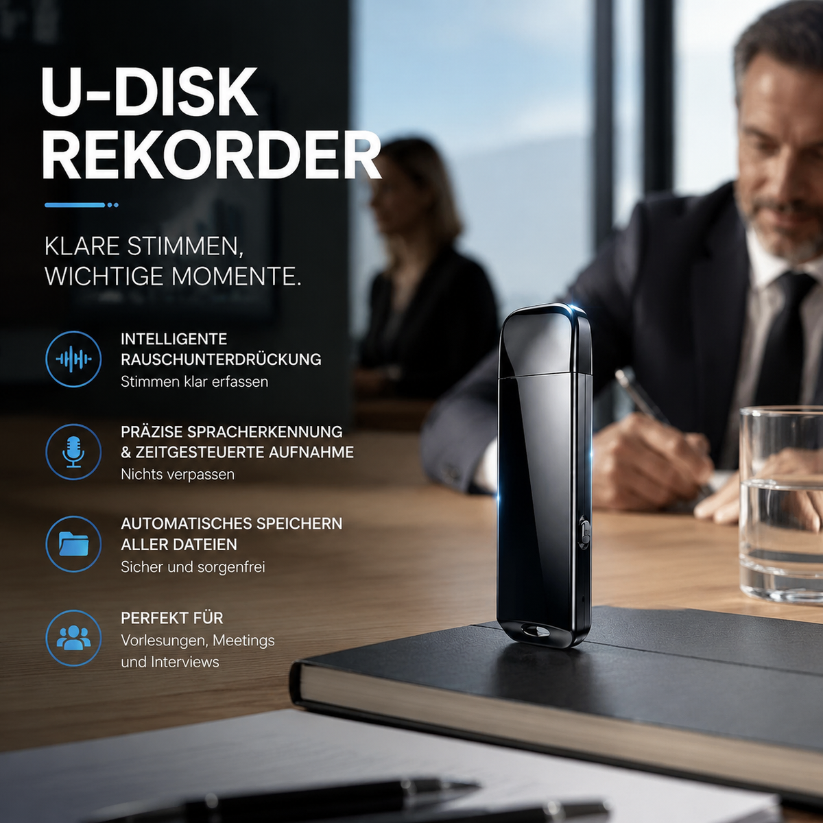 【🚗Zeitlich begrenztes Angebot – 50% Rabatt!!】🔒Verschlüsselter USB-Diktierrekorder | Datenschutz & Rauschunterdrückung & Einfache Bedienung