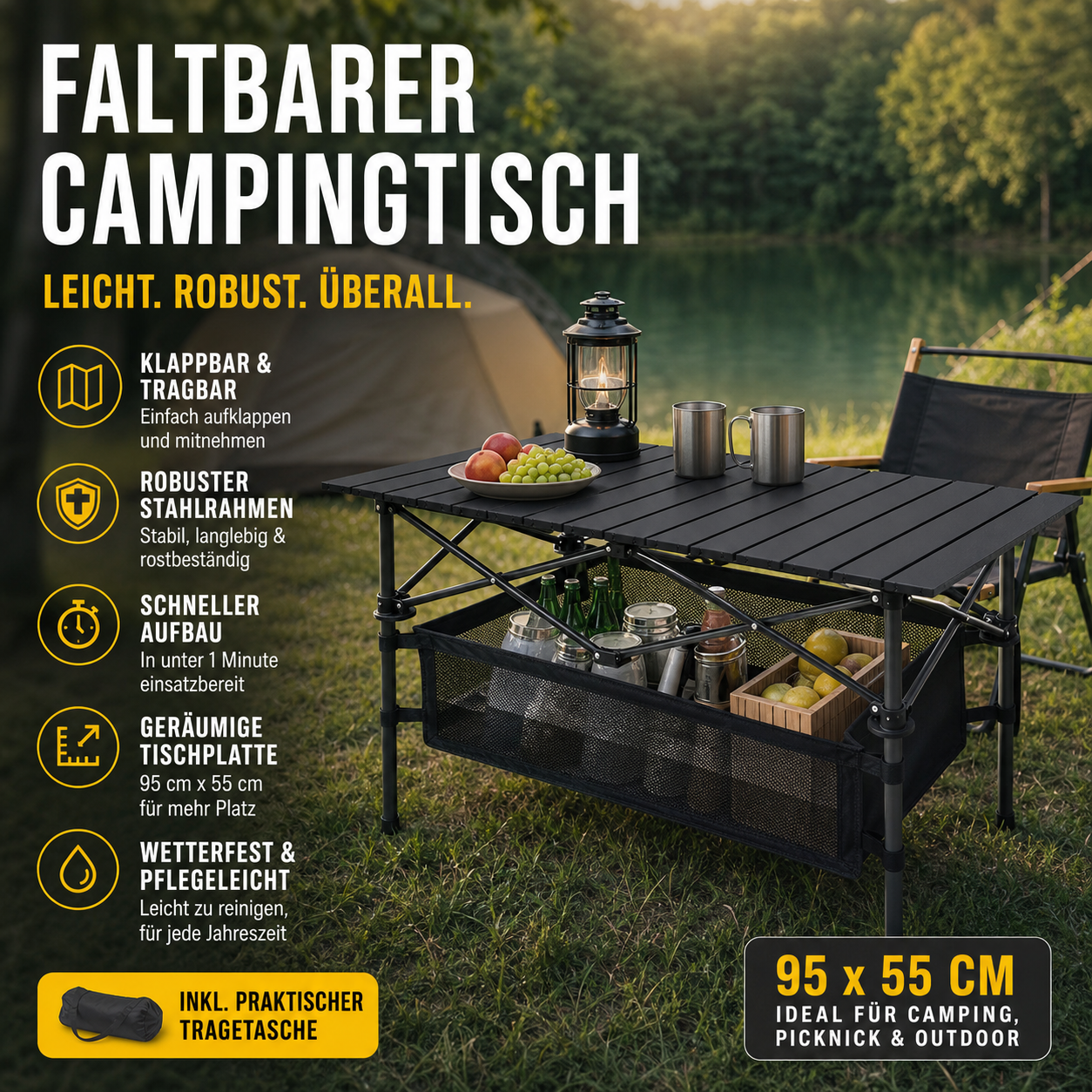 🏕️50% RABATT! 🪑 Tragbarer Campingtisch – Klappbar, stabil & schnell aufgebaut – Ideal für Camping, Picknick & Strand ☀️