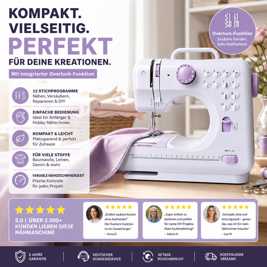 🧵 50% RABATT! 🛍️ Mini-Nähmaschine für Zuhause – 12 Stiche, robust & kompakt – Ideal für Reparaturen & DIY-Projekte ✂️