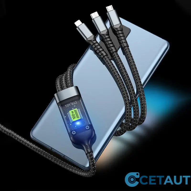 📱100W Transparentes, leuchtendes 3-in-1-Datenkabel mit superschneller Aufladung