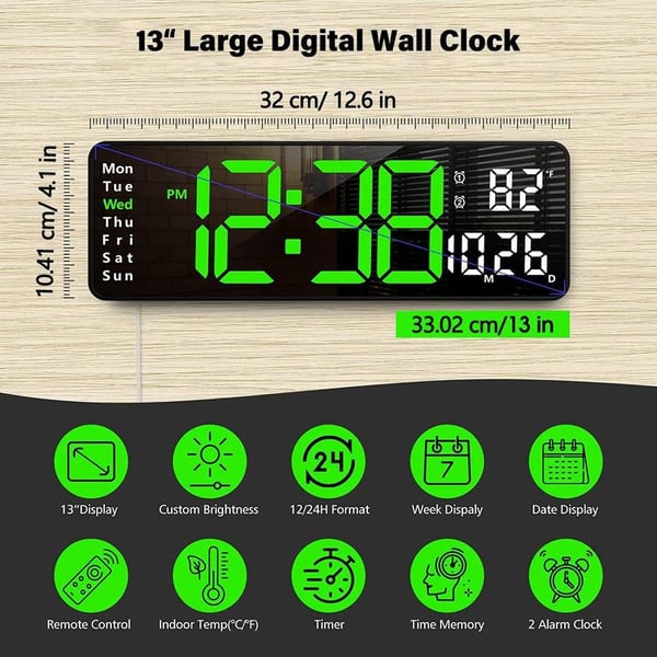 【⏰Limitiertes Angebot – 50 % Rabatt!】⚡40cm große Digitaluhr mit Temperatur, Datum, automatischer Sommerzeit, Nachtlicht und automatischem Helligkeitsdimmer