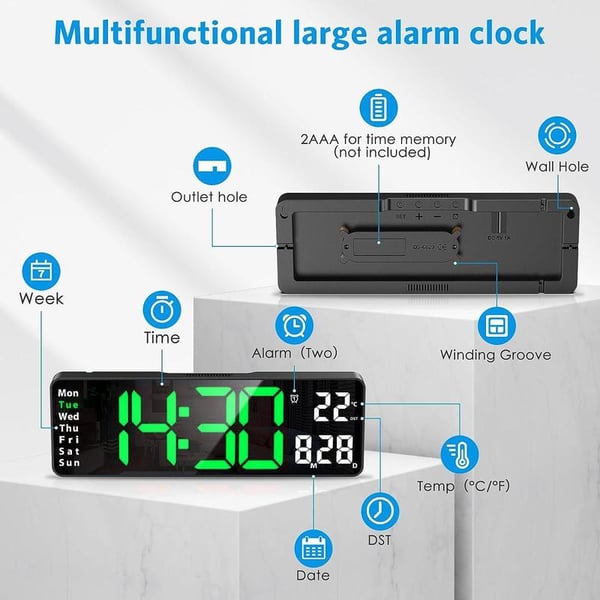 【⏰Limitiertes Angebot – 50 % Rabatt!】⚡40cm große Digitaluhr mit Temperatur, Datum, automatischer Sommerzeit, Nachtlicht und automatischem Helligkeitsdimmer