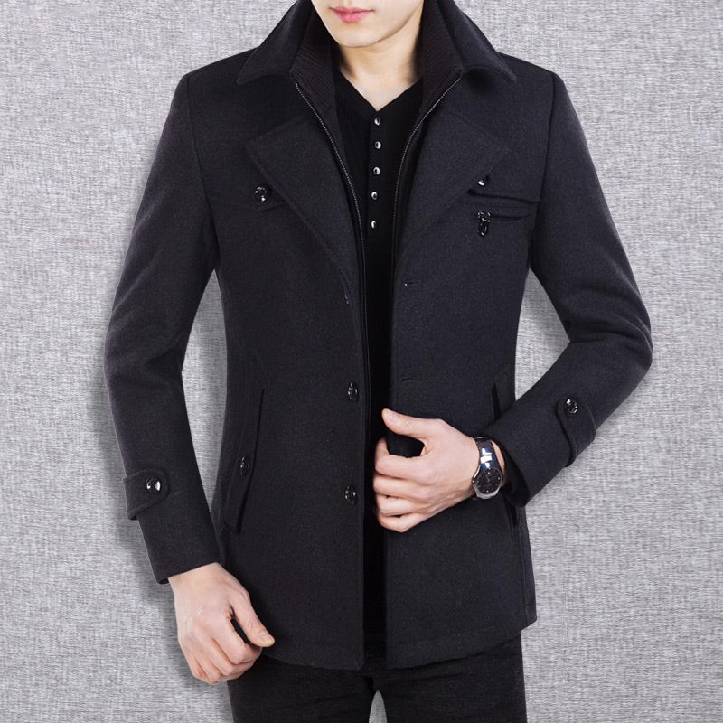 🎁Kostenloser Versand🔥😎Herren Business-Wollmantel Mode Doppelkragen Mittel- und Langwollmantel