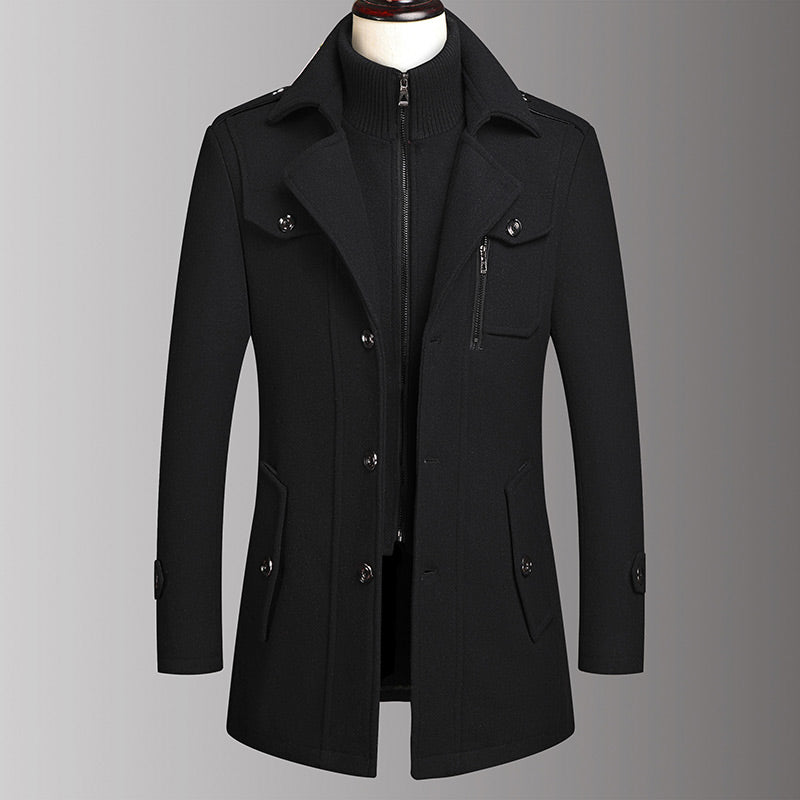 🎁Kostenloser Versand🔥😎Herren Business-Wollmantel Mode Doppelkragen Mittel- und Langwollmantel