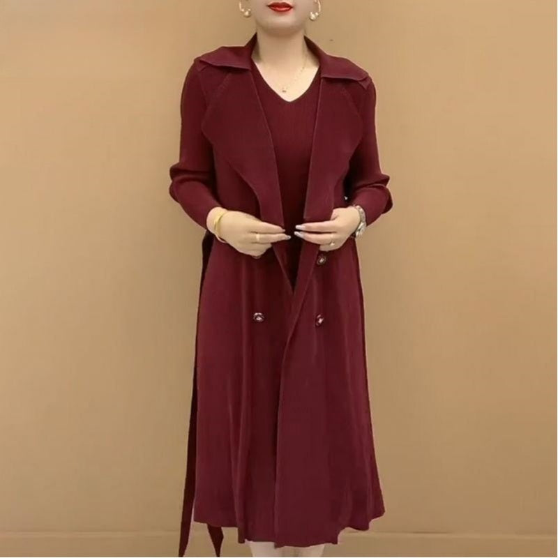 Modischer zweiteiliger Trenchcoat mit plissiertem Anzugkragen