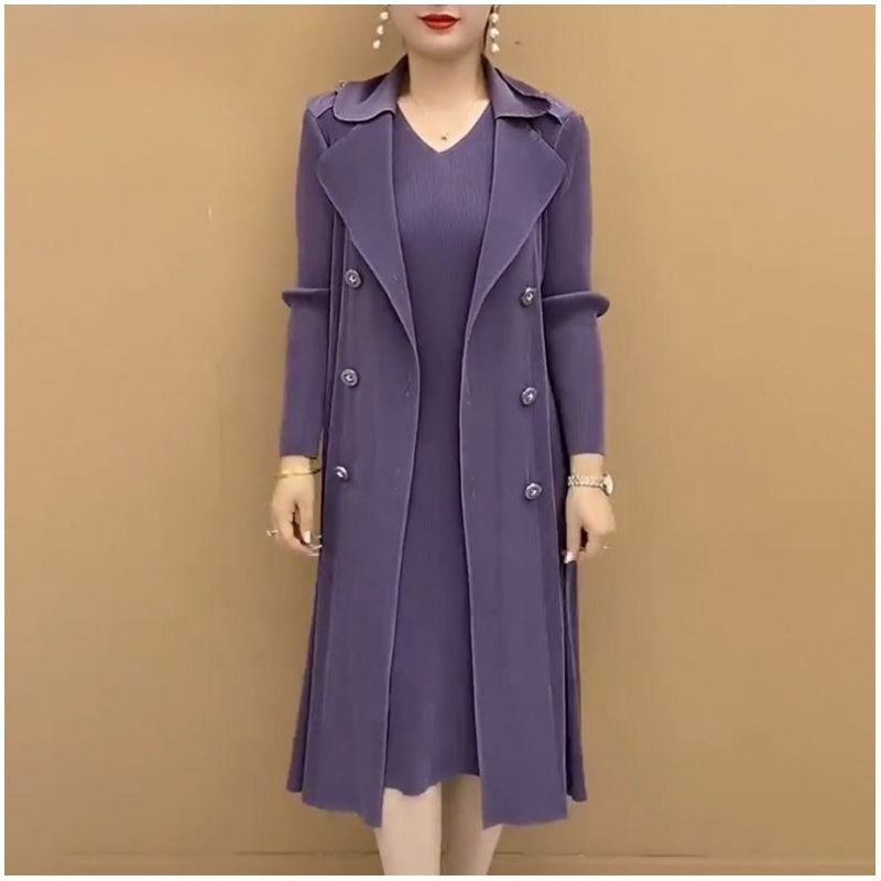 Modischer zweiteiliger Trenchcoat mit plissiertem Anzugkragen