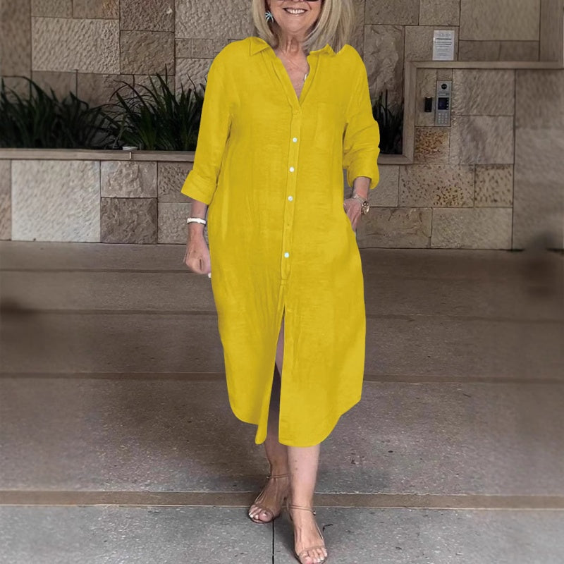 Lässiges, weites, lange Hemdkleid für Damen aus Baumwolle und Leinen