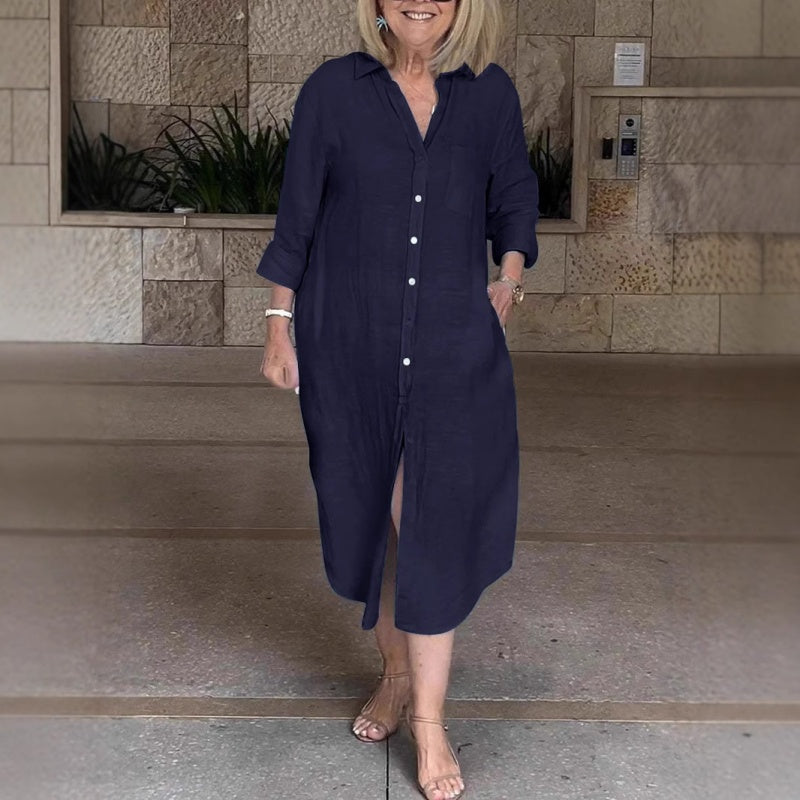 Lässiges, weites, lange Hemdkleid für Damen aus Baumwolle und Leinen