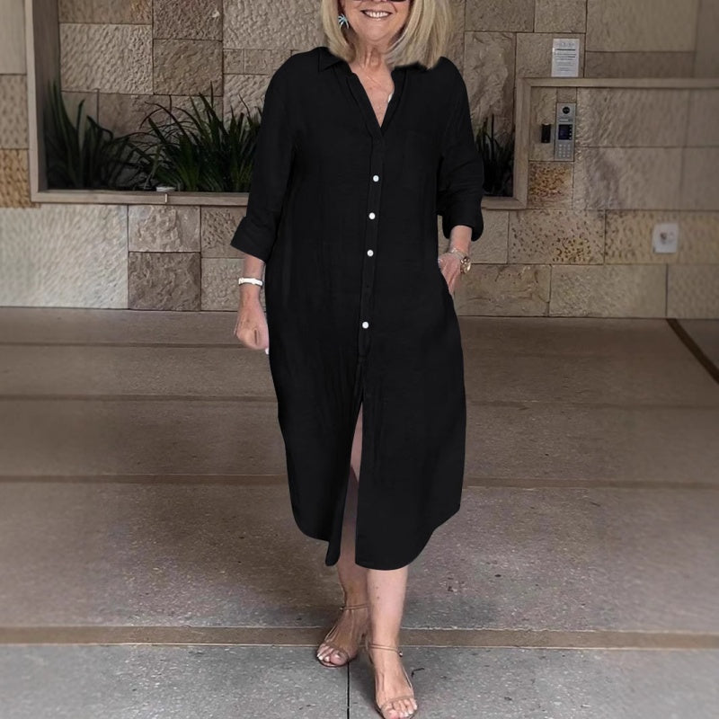 Lässiges, weites, lange Hemdkleid für Damen aus Baumwolle und Leinen